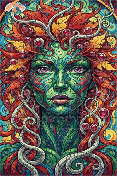 Esranın Dünyası Magical Green Woman Oil Painting Lookalike Double-Layer Frame...