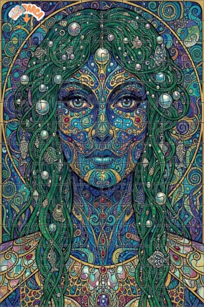 Esranın Dünyası Mermaid Mosaic Art Oil Painting Lookalike Double-Layer Framed...