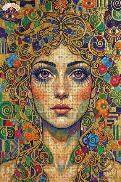 Esranın Dünyası Golden Highlight Gustav Klimt Style Women's Portrait Oil Pain...