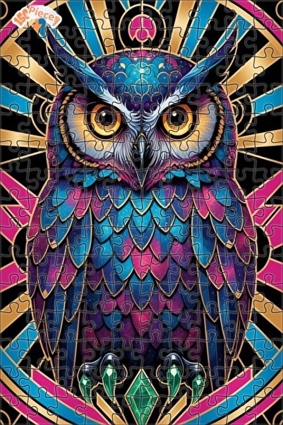 Esranın Dünyası لغز خشبي مُغلّف بتصميم بومة الليل السحرية آرت ديكو مزدوج الطب...