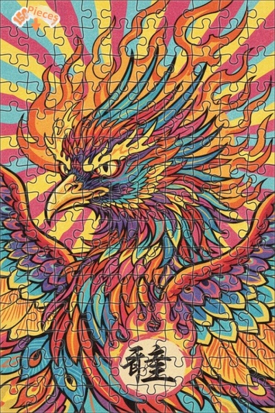Esranın Dünyası Firebird Patterned Oil Painting Look Wooden Puzzle with Doubl...