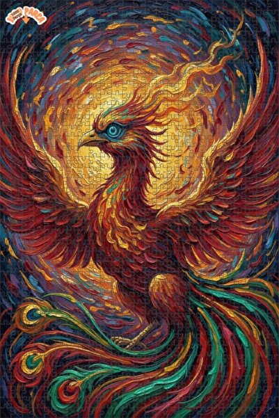 Esranın Dünyası Flaming Phoenix Oil Painting Look Double Layer Framed Wooden ...