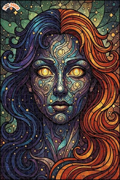 Esranın Dünyası لغز خشبي على شكل وجه سحري بمظهر الزجاج الملون 1000 قطعة 70x50