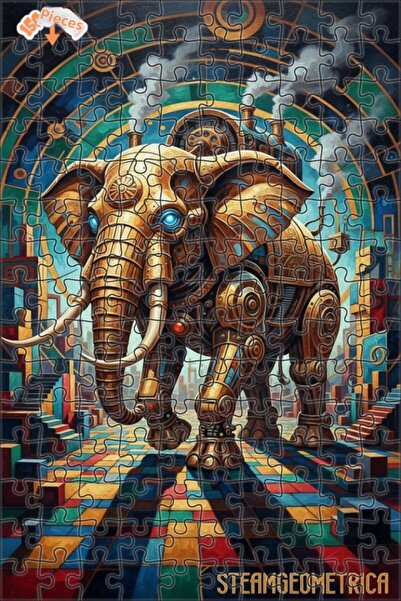 Esranın Dünyası تمثال الفيل الميكانيكي بطلاء زيتي مزدوج الطبقات إطارًا من الأ...