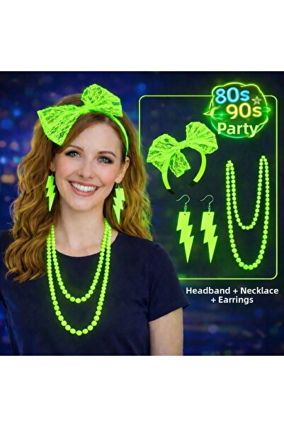 COjans مجموعة حفلات باللون الأخضر النيون من الثمانينات والتسعينات - قلادة وأق...