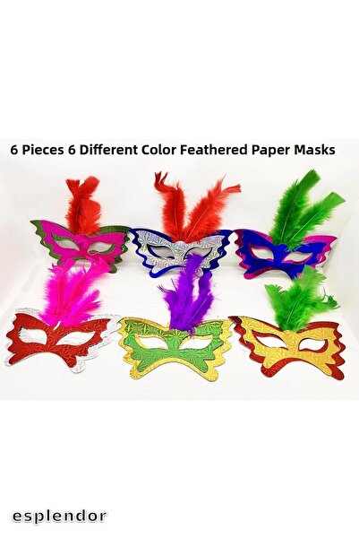 esplendor قناع الريش الورقي للحفلات الراقصة البندقية بعد الحفلة الراقصة 6 قطع