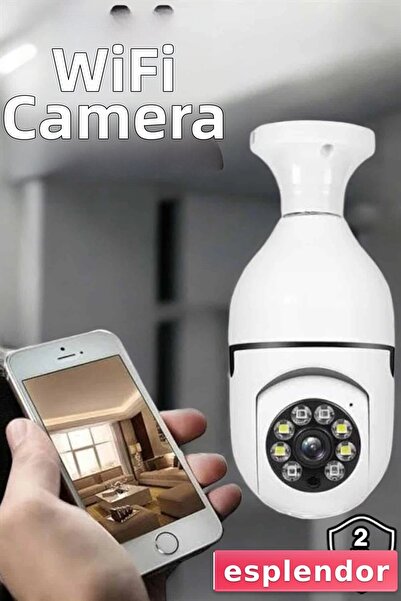 esplendor كاميرا الأمان على شكل لمبة مع حامل لمبة كاميرا واي فاي قابلة للدوران