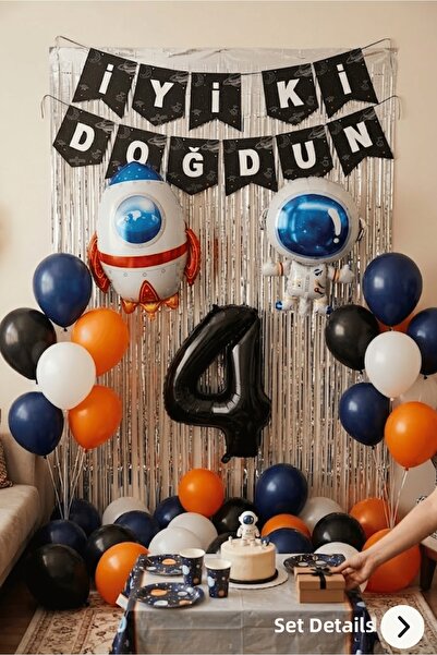 Bunloon 4 Year Old Space Themed Birthday Party Decoration Set Astronaut Rocke...