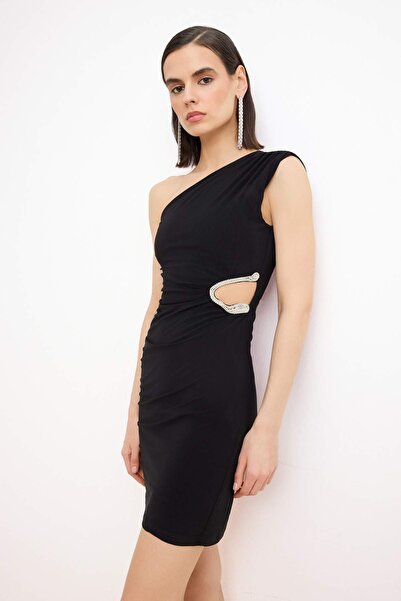 Trendyol Collection Μαύρο αξεσουάρ Φόρεμα με μία μανίκια κοντό / μίνι χωρίς ε...