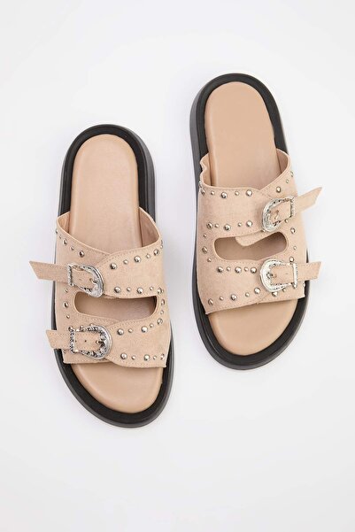 TRENDYOL SHOES Γυναικείες παντόφλες Mink TAKSS26TE00020