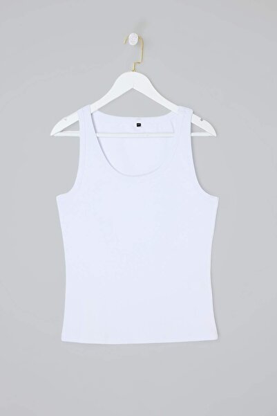 Trendyol Curve White Pool Collar Basic Camisole Knitted Plus Size Undershirt ...