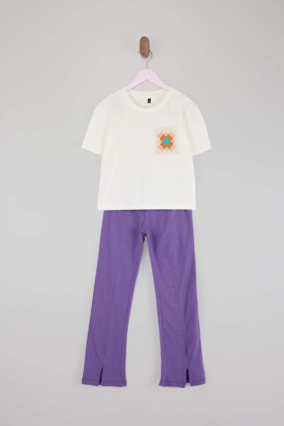 TRENDYOLKIDS Ecru Printed Knitted Bottom - Top Set Tkdss26Au00002