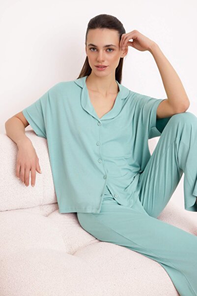 Trendyol Collection Set de pijamale tricotate din jerseu simplu din viscoză m...