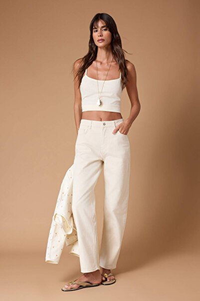 Trendyol Collection Ecru High Waist NEW MOM Jeans aus 100 % Baumwolle ohne St...