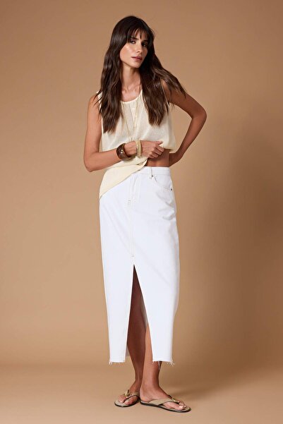 Trendyol Collection Μαξι τζιν φούστα με λευκό σκίσιμο TWOSS23ET00290