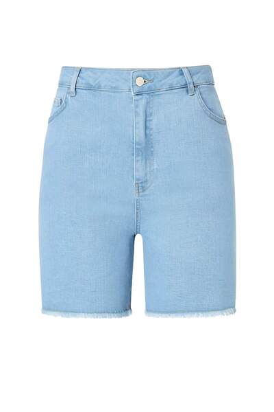 Trendyol Curve Ice Blue High Waist Stretchy Skinny Denim Shorts & Bermuda Tbb...