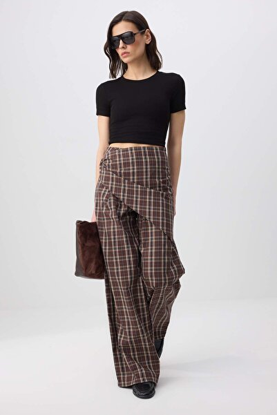 Trendyol Collection Multi-Colored Scarf Plaid Wide-Leg Trousers Twoss26Pl00140