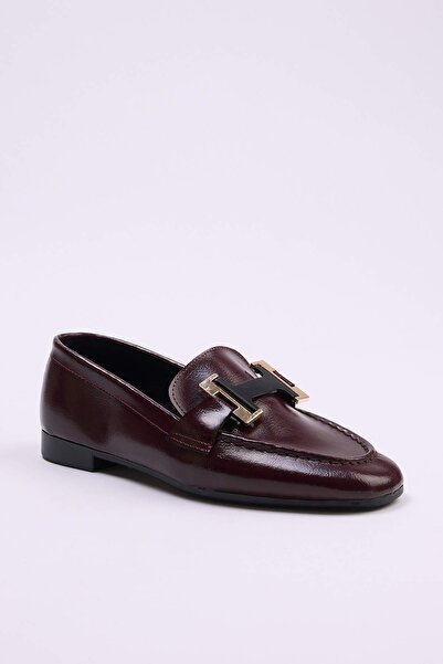 TRENDYOL SHOES Loafer de damă cu cataramă roșie claret TAKSS26LA00009