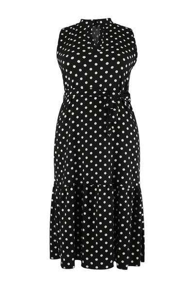 Trendyol Curve Multi-Colored Geometric Printed Zero Sleeve V-Neck Skirt Ruffl...