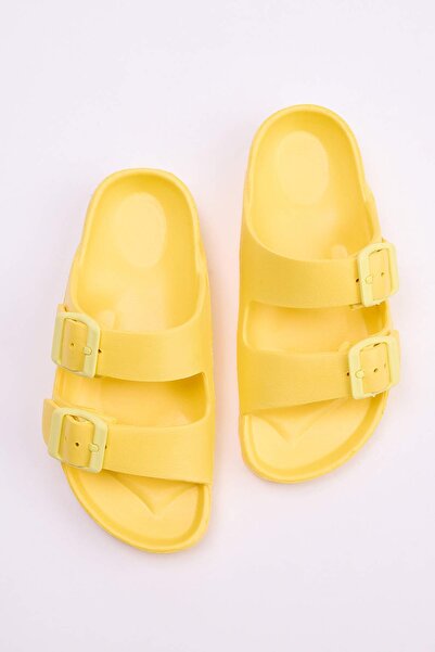 TRENDYOL SHOES Papuci galbeni pentru copii, unisex, cu benzi duble, mari TAKS...