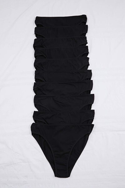 Trendyol Curve Pachet de 10 slipuri negre cu talie normală, mărimea din mater...