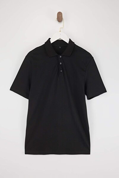 Trendyol Collection Black Regular/Normal Cut Basic Flexible Embroidered Polo ...