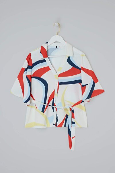 Trendyol Curve Bluză multicoloră din satin țesut, mărime mare