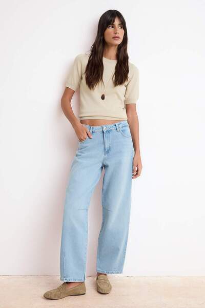 Trendyol Kollektion Blaue Baggy-Jeans mit hoher Taille aus Tencel-Mischgewebe...