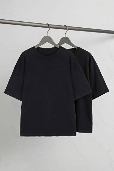 Trendyol Collection Black- Black 2-Pack Oversize/Wide Fit Plus Size T-Shirt T...
