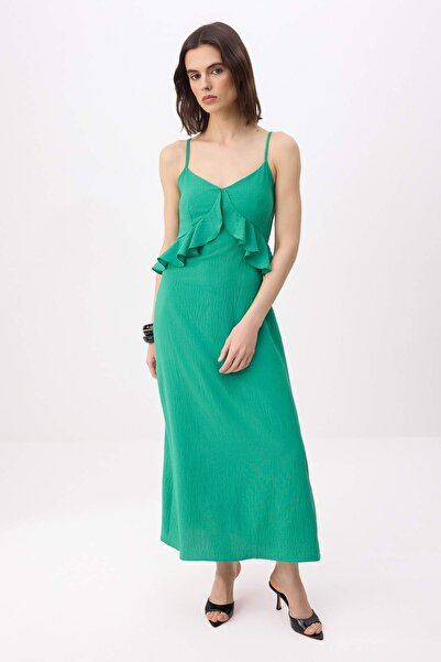 Trendyol Collection Πράσινο φόρεμα Λεπτομέρεια με βολάν Maxi Υφαντό TWOSS26EL...