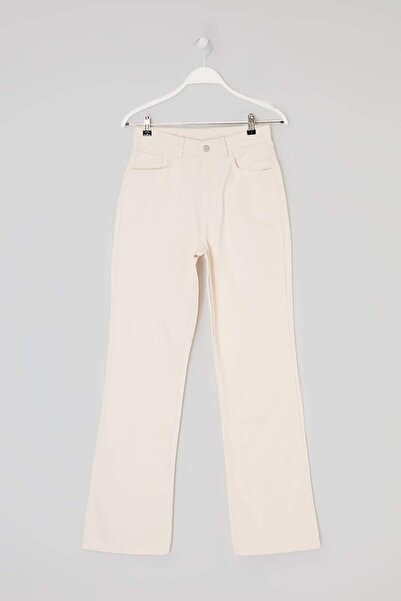 Trendyol Collection Екру дънки с висока талия и прав крой, 100% памук TWOAW26...