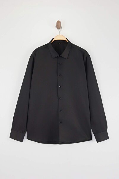 Trendyol Collection Black Fitted Men's Large Size Shirt Tmnss26Ax00006