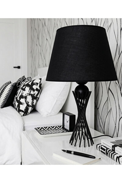 365GUNSERİSONU مصباح طاولة عاكس الضوء على شكل قبعة من القماش الأسود المزخرف ا...