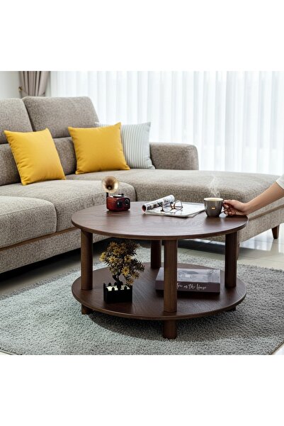 Vera Concept Home Ahşap Yuvarlak İki Raflı Orta Sehpa Zigon Sehpa Kahve Sehpa...