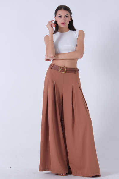 Feminist Ön Çift Pilikaşeli Pantolon Kahve 03030151