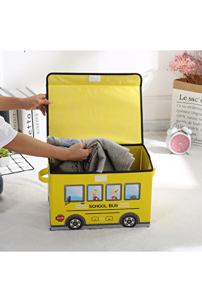 Generic 9.84x9.84x15 inch.Cartoon school bus storage box. Organizes toys and ...