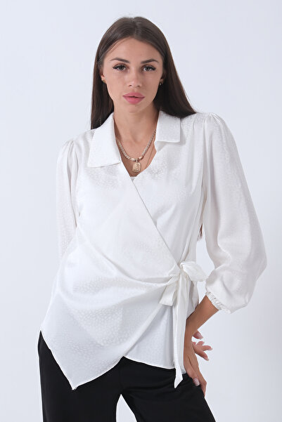 Feminist Yandan Bağlama Detaylı Bluz Gömlek Ekru 41620075