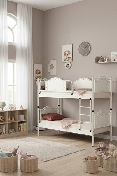 ARGİMO Avangard Ahşap Başlık Metal Ranza Ve Karyola 90x190 Beyaz