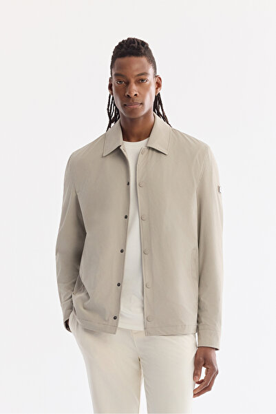 Avva Men's Light Gray Classic Collar Seersucker Look Waterproof Thin Coat wit...