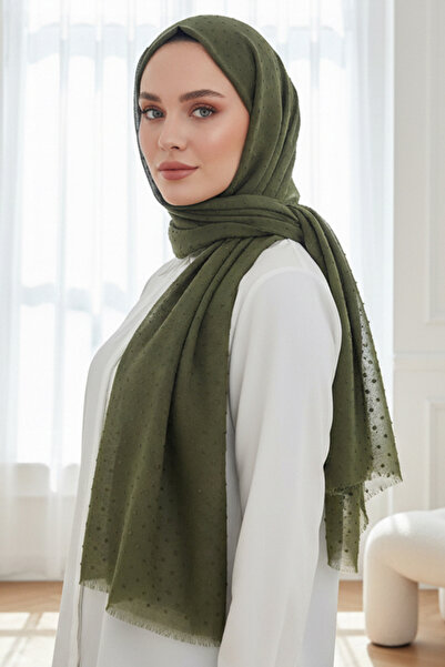 Ahuse Pıt Pıt Desenli Pamuklu Soft Haki Şal - Kaliteli, Modern ve Lüks Şal