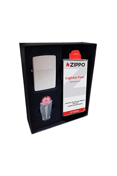 Zippo Çakmak Satin Mat Gri Hediyelik Kutu Benzin Taş Set du10mat