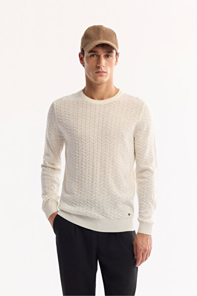 Avva Men's Ecru Crew Neck 100% Acrylic Textured Knitwear Regular Fit Sweater ...