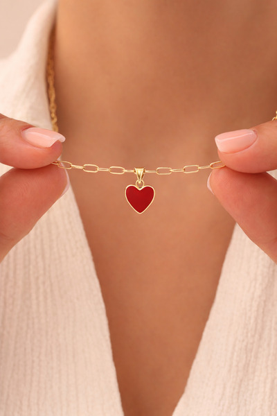 YAVUZ KUYUMCULUK 14 Ayar Altın Ataş Zincir Kalp Kolye