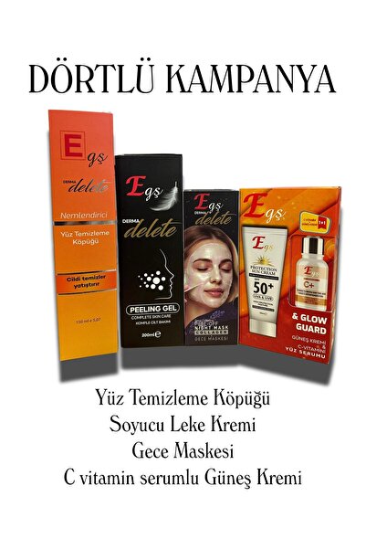 Egş DERMA delete SOYUCU KREM + TEMİZLEME KÖPÜĞÜ + COLLAGEN GECE MASKESİ + F 1...