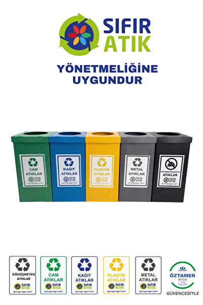 Genel Markalar Geri Dönüşüm Atık Kutusu 5'li Set ( Cam, Plastik, Kağıt, Metal...