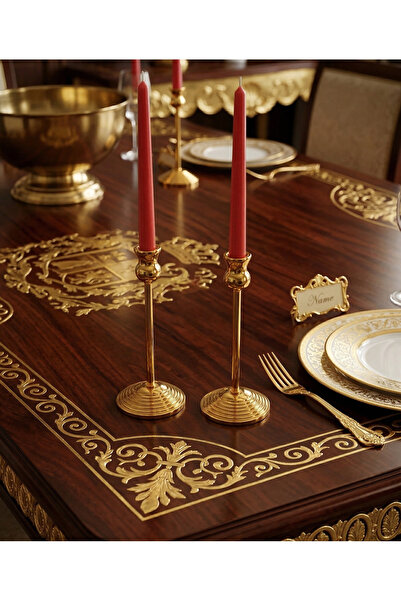 365GUNSERİSONU Modern Dekoratif Lake Gold Kaplama Şamdan 2'li Kademeli Ayaklı...