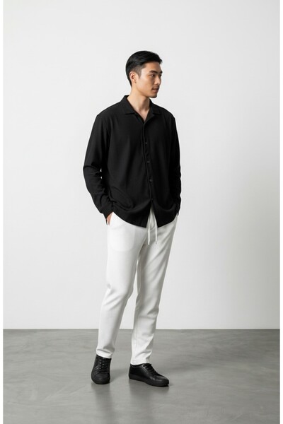 Altamira Men's Black-White Ottoman Long Sleeve Shirt Pants Tracksuit Set