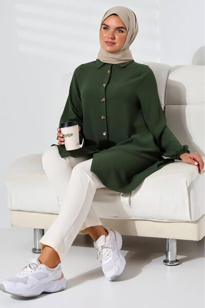 Berel Moda Düğmeli Aerobin Kumaş Manşeti Lastikli Tunik Gömlek