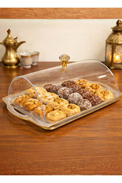 ALQANNAS تبسي أكريليك بغطاء خط ذهبي حجم كبير | حواف ذهبية | طبق عرض أنيق مغطى...