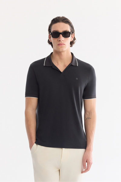Avva Men's Anthracite Polo Collar Buttonless Easy Ü Tulle Enen Regular Fit T-...